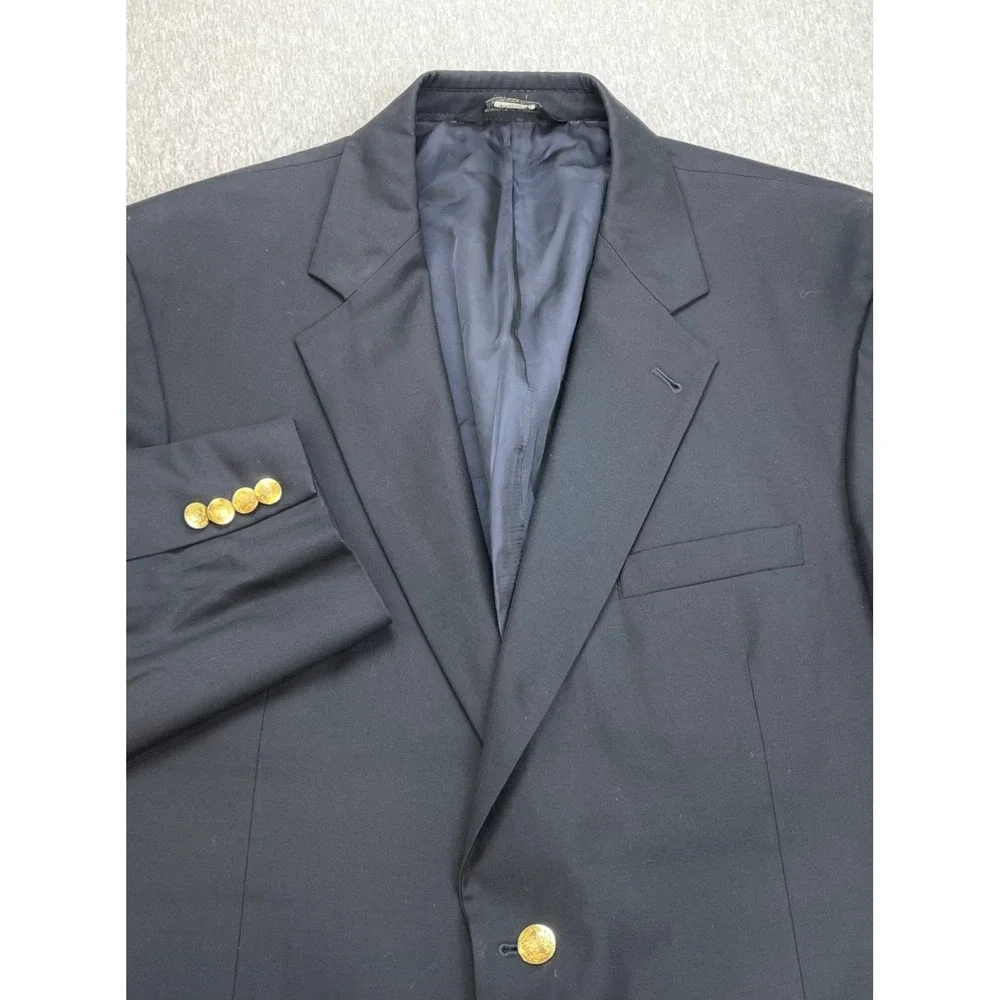 Jos A Bank Blazer Mens 43R Navy Blue 100% Wool 2-Button Gold Single Breast